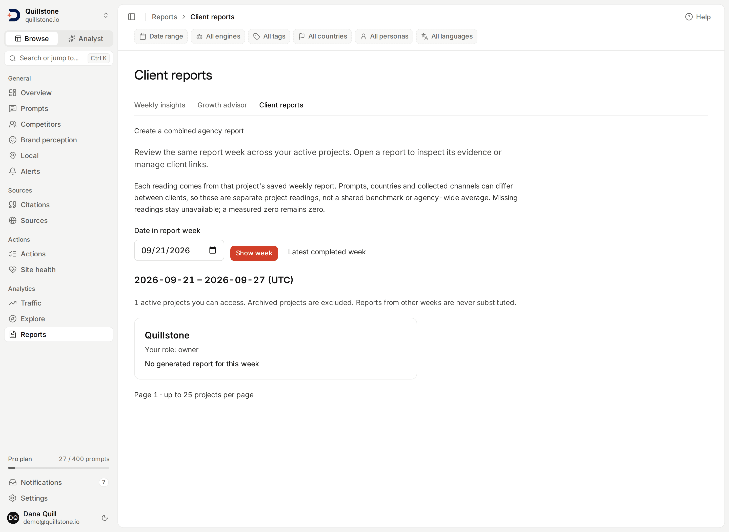 Client reports overview for the local demo account