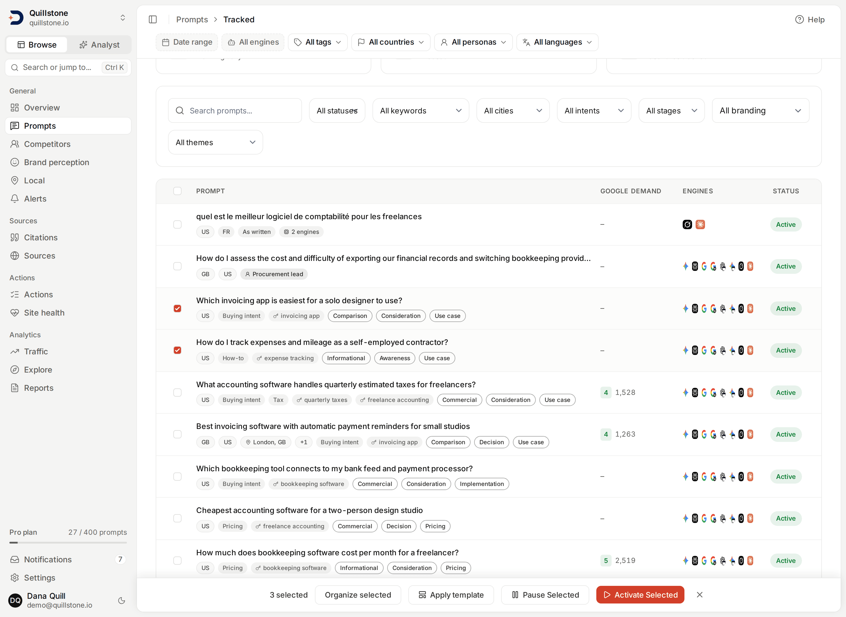 Bulk prompt organization