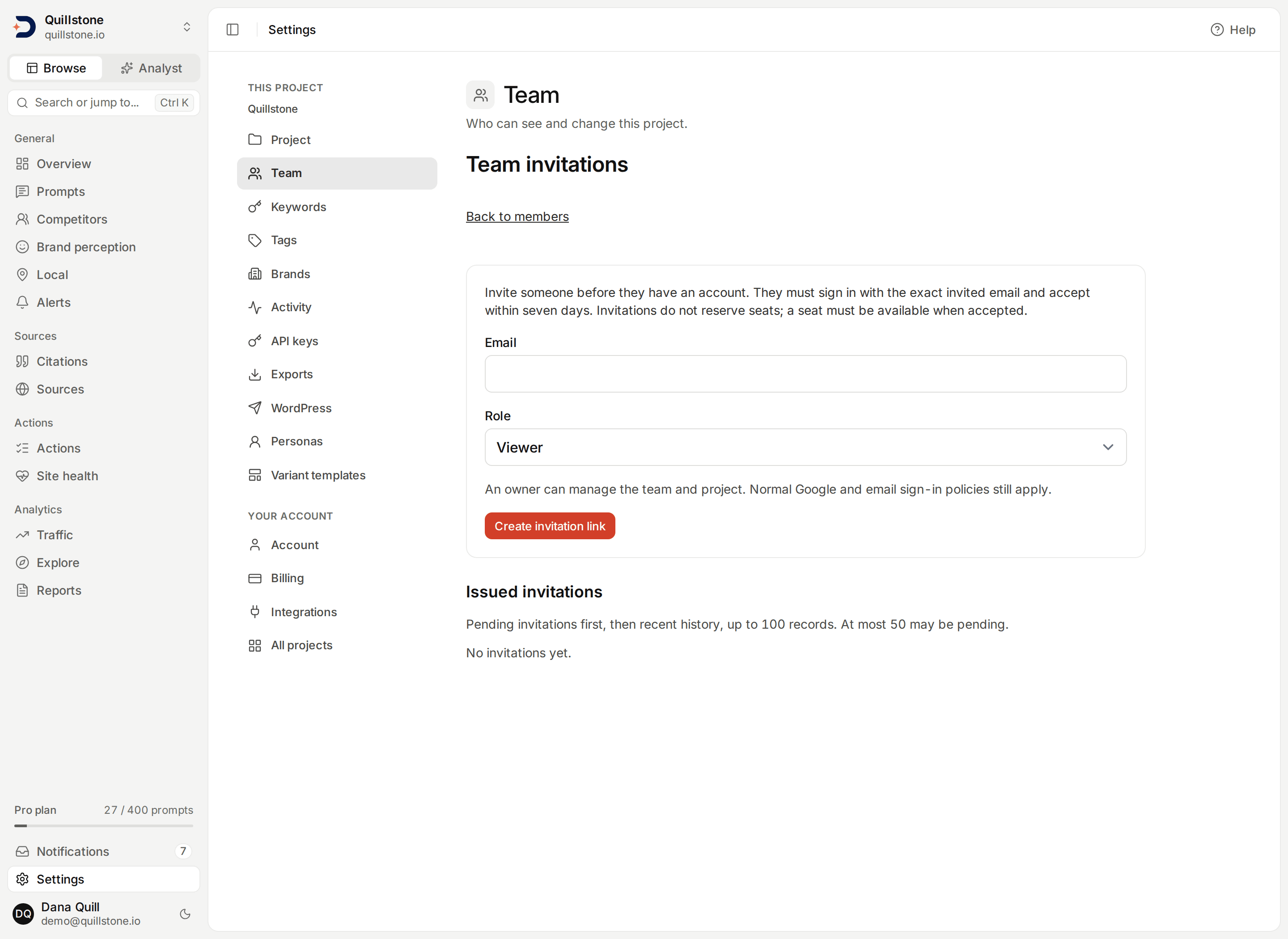 Create and manage project invitation links